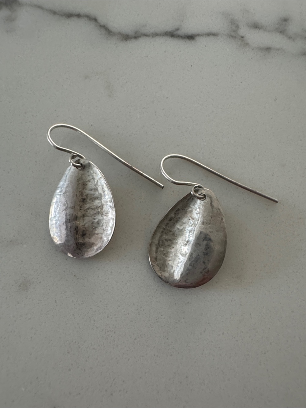 Hammered Teardrop Silver Dangle Earrings - Women Jewelry